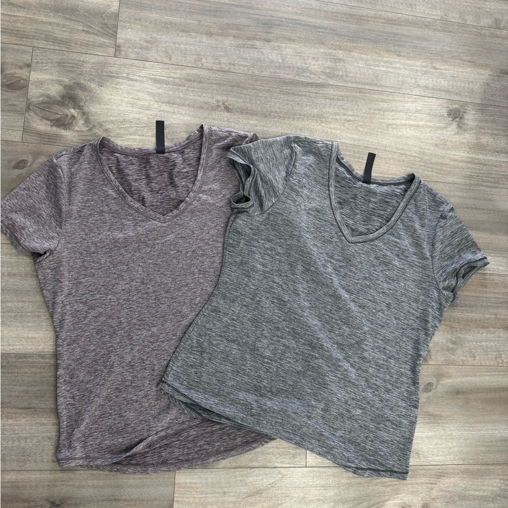 90 Degree By Reflex Heathered V-Neck Tees - Gray and Purple - BUNDLE